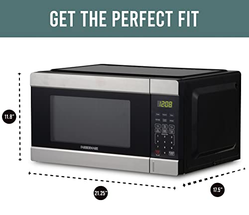 Farberware Fmg11Ss Countertop Microwave Oven, 1.1 Cu. Ft. 1000-Watt, Led Display, Push Button Door, Child Lock, Stainless Steel #TOP2