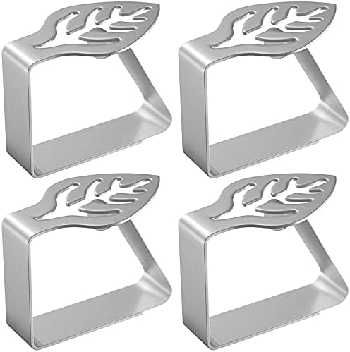 Tablecloth Clips,Heavy Duty Stainless Steel Table Clips for Christmas Table Cloth Restaurant Outdoor Picnic Wedding Graduation Party Patio Table Max 1.2inch Thick Table Cover Holder(4Pcs,Leaf Shape)