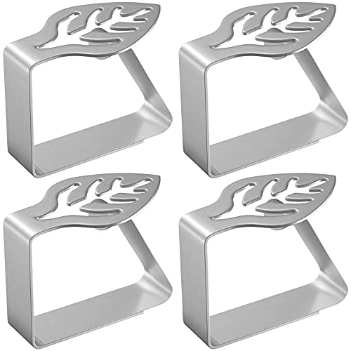 Tablecloth Clips,Heavy Duty Stainless Steel Table Clips For Christmas Table Cloth Restaurant Outdoor Picnic Wedding Graduation Party Patio Table Max 1.2Inch Thick Table Cover Holder(4Pcs,Leaf Shape) #TOP3