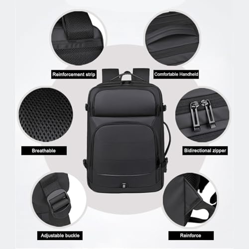 Wesoke Large Travel Backpack 17 Inch Laptop Backpack for Men Women, Big Carry on Backpack Expandable Luggage Suitcase Rucksack Casual Daypack with USB Port for Weekender Business Hiking, Black3