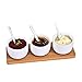 Singkasa Adorable Sauce Dip Bowls-Condiment Set 7 Pieces with bamboo tray-3 oz ceramic bowl, bamboo tray, spoon serving for Cereal, Salad, Dessert, Ice Cream