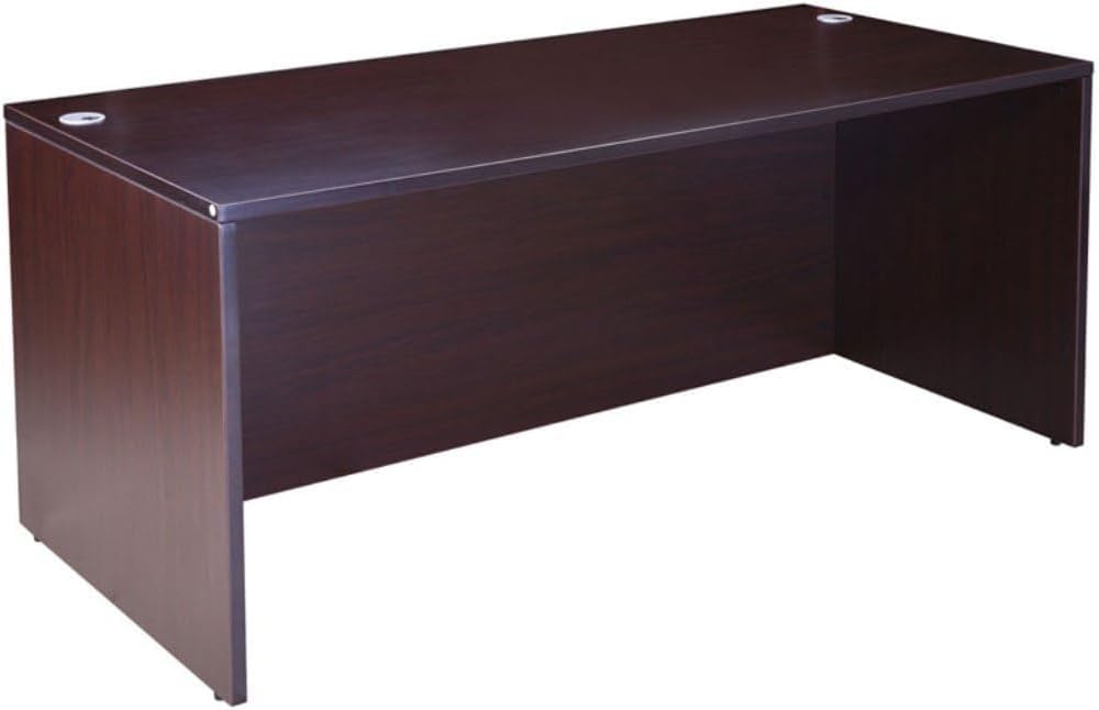 Pemberly Row U-Shape Desk Credenza with Pedestal and Hutch in Mocha