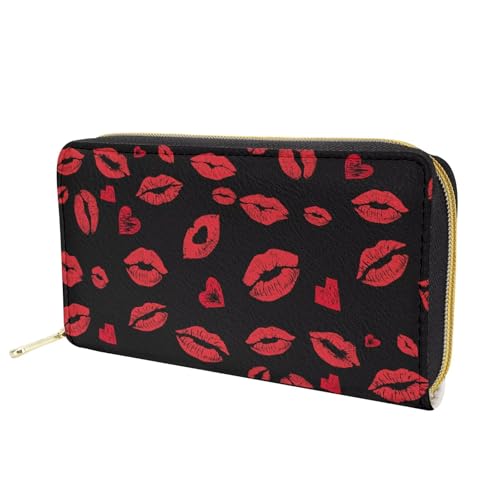 Pensura Red Lips Print Wallets Long Clutch Purse Credit Card Holder Large Capacity Organizer PU Leather Zip Around Wallet for Women 5
