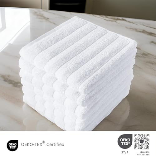 Classic Turkish Towels CTT Luxurious 100% Turkish Cotton Washcloths 6 Pack, Highly Absorbent & Quick Dry, Face Towels Wash Cloths for Hotel, Spa & Gym | 13"x13" (White) - Thumbnail 3