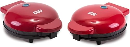 Dash DEWM8100RD Express - Máquina para hacer gofres de 8 pulgadas para porciones individuales, color rojo y DMG8100RD - Plancha redonda eléctrica