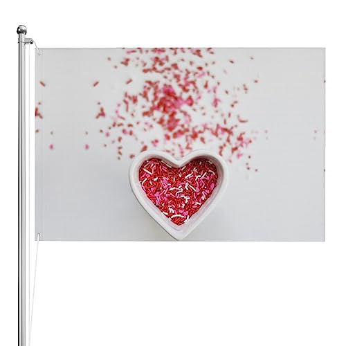 Drapeau cœur rose double face avec bâton marron de 1,2x1,8 m