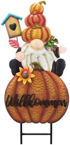 TERESA'S COLLECTIONS Herbstdeko Draußen,Metall Gartenstecker Zwerg Kürbis | DIY Willkommen Schilder,Gartendeko für Draußen Wetterfest,Kürbis Deko für Terrasse,Thankgiving Fall Gesc
