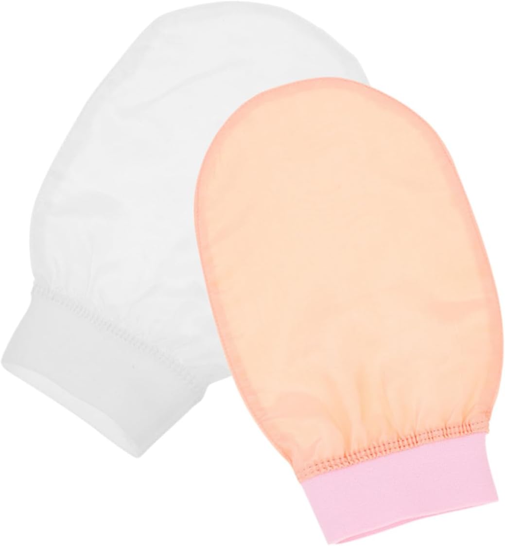 ARTIBETTER 2pcs Korean Exfoliating Bath Mitt Body Washcloth Set Soft Silk Texture Face Scrubber for Gentle Skin Cleansing and Dead Skin Removal in Pink and White