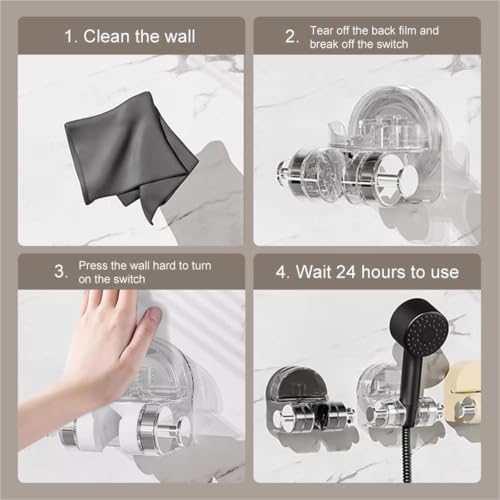 Support de douche à ventouse noir orientable fixation murale sans perçage - 7