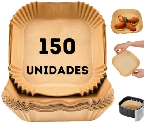 Forma Descartável para AirFryer Quadrada 20x20 Antiaderente Forro Protetor para Fritadeira sem Óleo Proteção contra Gordura Forminha para Air Fryer (150 Unidades)