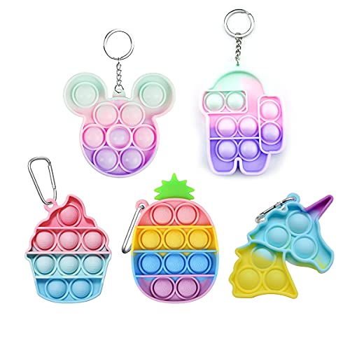 5 PCS Mini Rainbow Pop on It Fidget Toys Keychain Bubble Sensory Fidget Toys Anxiety & Stress Relief Items Gifts Autism Learning Materials Toys Pack Set (Style B)