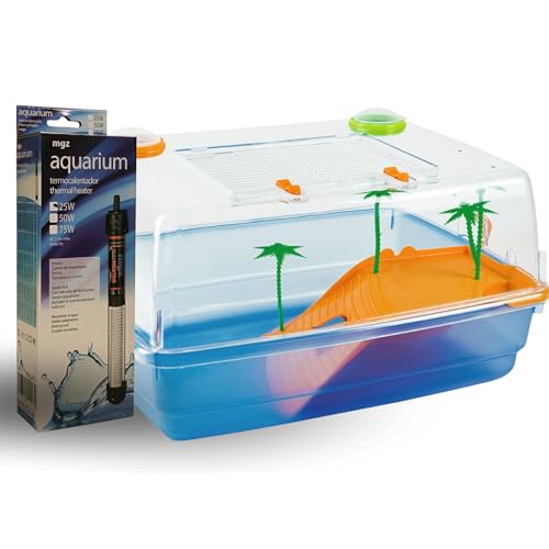 NESTQ - Tortuguera para Tortugas de Agua con Calentador 25 W - Terrario Tortugas – Tortuguero Cerrada – Casa para Tortugas - Terrario de Plástico - Tanque con Termostato tamaño 42X34X22 cm