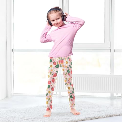 Flowers Strawberries Girls' Leggings Toddler Doodles Dot Kids Yoga Pants Dance Active Tights 4T4