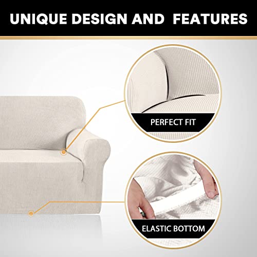 Stretch Sofa Slipcover 1 Piece Sofa Cover For 2 Cushion Couch Furniture Protector/Cover Couch With Elastic Bottom Soft And Durable Sofa Cover Pet Protector (Loveseat, Ivory) #TOP2