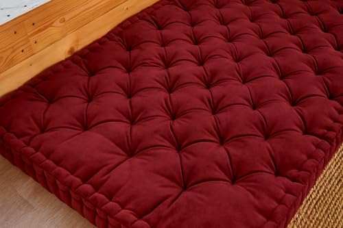 Image of ATOOTFUSION Soft Cotton Floor Box Mattress, 5-Inch Thick, Foldable, Movable, Medium Firm, Solid Colored (Maroon, Double Bed 72X72X5 Inches)