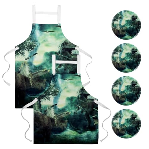 Lot de 2 tabliers de cuisine motif dinosaure avec 4 broches incluses