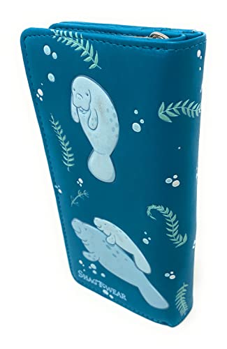 Shag Wear Manatee Playhouse Large Wallet for Women and Teen Girls Vegan Faux Vegan Leather 7" Teal2