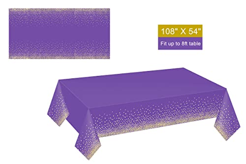 Gexolenu 2 Pack Premium Purple And Gold Disposable Plastic Tablecloth For Rectangle Tables(54" X 108"), Disposable Waterproof Table Cover For Birthday, Graduation, Gold Table Cloths Party Supplies #TOP3