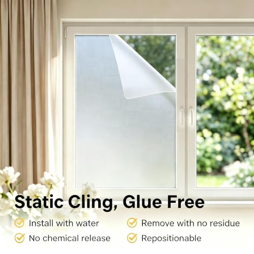 Image of SUNBABY Frosted Privacy Window Film, Light in, Static Cling, 35.4 inchx78.7 inch | Day & Night Privacy, Stops Dog Barking, Renter-Friendly No Glue, Removable & Reusable, UV Blocking, with 3 Tools for Bathroom