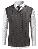 Tinkwell Herren Strickweste V-Ausschnitt Weste Fit Gestrickt Pullover Ärmellose Freizeit Business Pullunder Dunkelgrau L