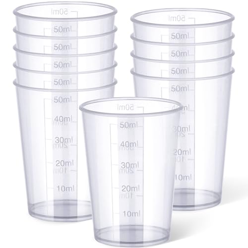 Gartful 50ml Measuring Cups - 10 Pack, 1.7oz Disposable Graduated Cups for Resin Mixing, Model Painting, Adhesive & Lab Use, Chemical Resistant, Stackable