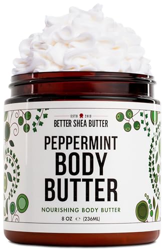 Better Shea Butter PEPPERMINT Body Butter | Body Moisturizer for All SKin Types | With Raw Shea Butter for Dry & Delicate Skin | Paraben Free, Non-Greasy, No Synthetic Fragrances | 8 oz