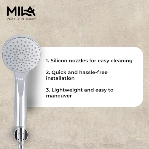 Image of Mila Hydroflo Single Function Hand Shower Rain Spray Mode | Chrome Finish |ModernDesign | Includes Hose (1.5m), Bracket & Installation Kit (Φ90mm)