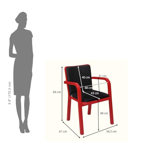 Image of Nilkamal Luxe Full-Back Cushioned Plastic Arm Chair | Stackable Chair | for Home, Living Room, Office, Outdoor, Balconies | Bright Red & Black