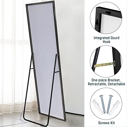Image of NeuType 59 inchx16 inch Full Length Mirror with Standing Holder Aluminum Alloy Frame Floor Mirror Wall-Mounted Mirror for Living Room, Bedroom, Hanging or Leaning Against Wall, Black (with Stand)