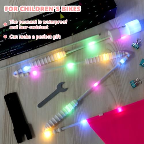 LED Bike Safety Flag Reflective 5.5 ft Lighted Bicycle Safety Flag with Heavy Duty LED Fiberglass Pole Tear-Resistant Waterproof PInk Pennant for Bike by OKWUYiK - Used condition - Image 5