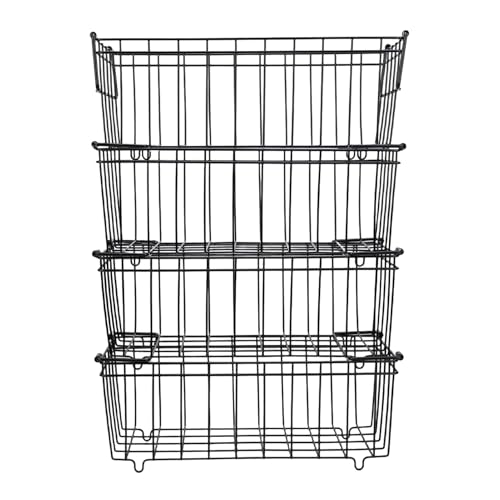 Smandy Contenedores Organizadores para Congelador, Cestas de Almacenamiento Negras de Acero Al Carbono, 4 Piezas con Asas, Organizador Apilable para Congelador Profundo para Carne Congelada, Despensa,