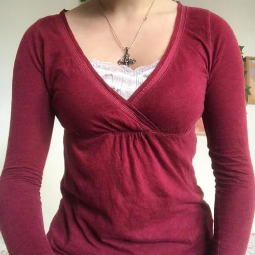 Tsultryofs Y2k Grunge Aesthetic Clothes for Women Long Sleeve V-Neck T Shirts Vintage Fall Top Harajuku Streetwear4