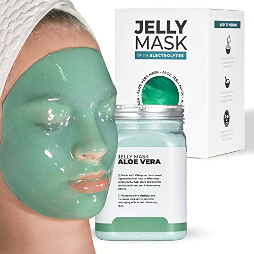 BRÃUN Jelly Mask Jar Aloe Vera Peel-Off Face Care Rubber Mask | 23 fl oz Skin Care Moisturizing Gel Mask Jar Spa Set