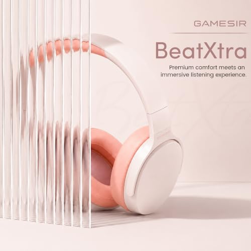 Image of GameSir BeatXtra Wireless Stereo Bluetooth Headphones V5.3, Over Ear Foldable Headset with 40mm Drivers, Soft Cushioned Ear Pads, Built-in Mic, AUX Input, 10M Wireless Range, Teen & Adults (Pink)
