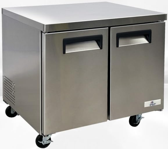 cooler depot Commercial Under Counter Refrigerator 2 doors 36 Inches Width 8 Cu. Ft. 2 Shelves Cold Table Stainless Steel 33°F~41°F 115V/60HZ-UUC36R