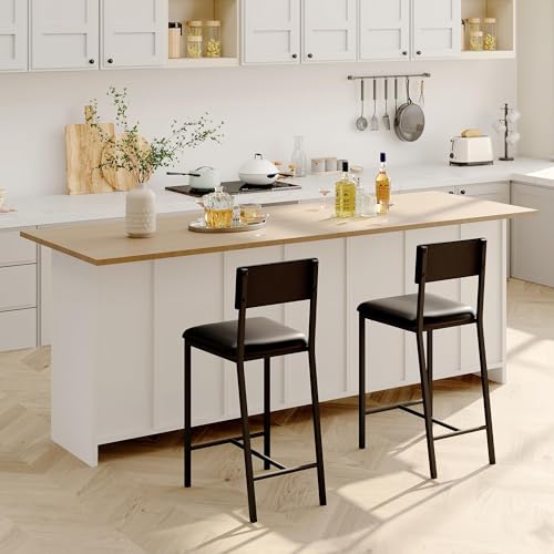 Set de 2 Butacos acolchonados coucheta en PU con reposapiés y respaldo, altura para barra de cocina, color negro miniatura 3