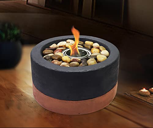Nature's Mark 5" H Concrete Tabletop Ethanol Fire Pit Indoor&Outdoor Mini Fire Bowl With Ethanol Gel (Black & Bronze) #TOP2