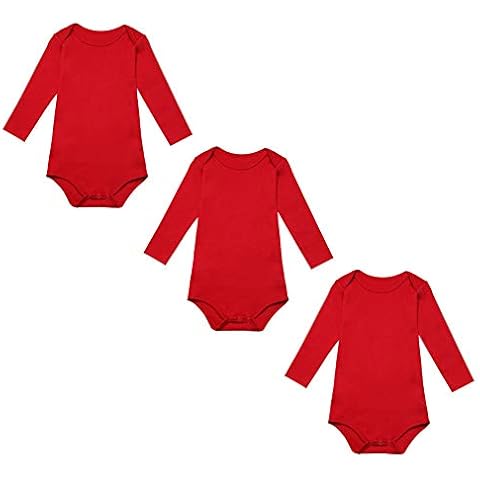 BINIDUCKLING Baby Boy Girl Bodysuit 3-Pack Long Sleeve Red 24 Months Cover
