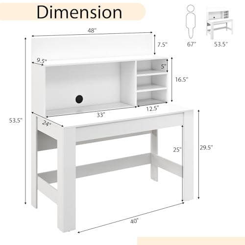 Giantex-White-Computer-Desk-with-Bookshelf-48-Home-Office-Writing-Desk-with-Anti-Tipping-Kits-Cable-Management-Hole-Modern-Study-Table-Workstation-for-Small-Space-Bedroom Giantex White Computer Desk with Bookshelf 48 Home Office Writing Desk with Anti Tipping Kits Cable Management Hole Modern Study Table Workstation for Small Space Bedroom