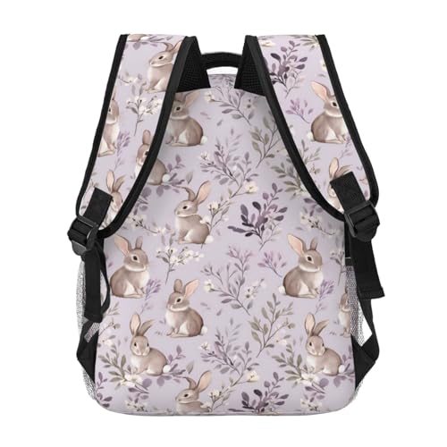 ainori Cute Bunny Backpack, Purple Floral Design Polyester Backpacks with Straps, 11.4inx5.9inx15.7in, Multi-Pocket Storage Bookbag, Ideal For School Work Travel Hiking Camping, Girls Women Gifts by ainori - Used condition - Image 3
