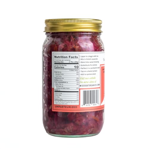 Raw Organic Fermented Probiotic Sauerkraut, "Borscht" Variety [Vegan, Gluten Free, Non-GMO, Probiotic] 16oz Glass Jar by Wise Goat Organics