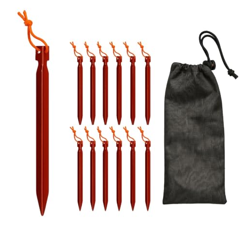 Ferropro Zeltheringe Aluminium Rot 18 cm – 12 Stück inkl. Beutel – stabile Heringe für Zelt, Camping, Outdoor, Festival & Trekking – leichte Erdanker & Bodenanker Camping Zubehör