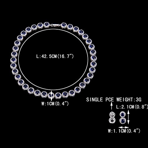 Ever Faith Silver-Tone Round Cut Cubic Zirconia Tennis Necklace Bracelet Earrings Set Sapphire Color #TOP5