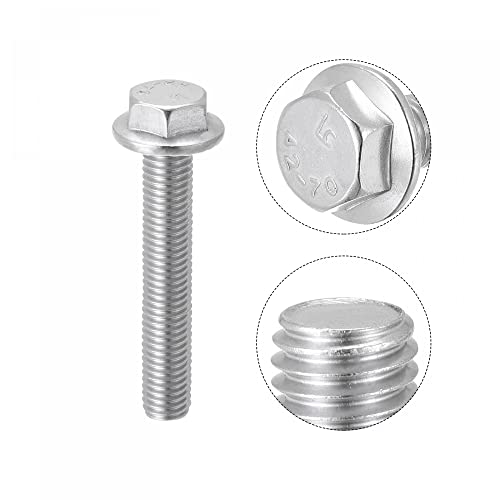Image of uxcell M10x60mm Hex Serrated Flange Bolts Screws Metric Thread 304 Stainless Steel 6pcs