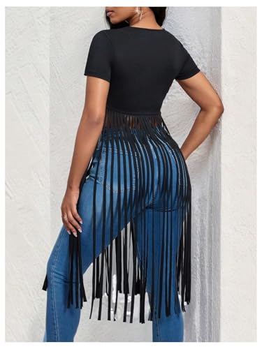 SOLY HUX Women's Short Sleeve Fringe Tops Crew Neck Slim Fit Tee Going Out Summer T Shirt3