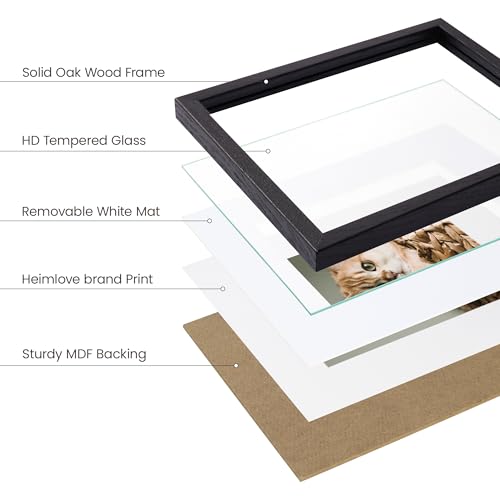 8 x 10 Picture Frame, 8x 10 Photo Frame, 8x10 Frame Matted to 5x7 with Tempered Real Glass for Wall Home Office Decor, Rustic Natural Solid Oak Wood Frame 8 by 10 for Wall & Tabletop Display for Wall Home Decor- Black，1 PC by Heimlove - Used condition - Image 3