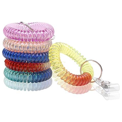 BIHRTC Pack of 6 pcs Colorful Rainbow Gradual Change Colors Flexible Spiral Coil Wristband for Work and Play Premium Elastic Bungee Badge Holder and Key Chain Ring by Specialist ID Cover