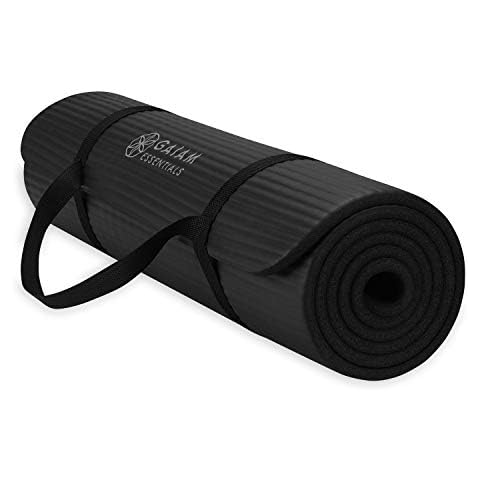 Gaiam Essentials Thick Yoga Mat Fitness & Exercise Mat with Easy-Cinch Carrier Strap, Black, 72"L X 24"W X 2/5 Inch Thick Cover