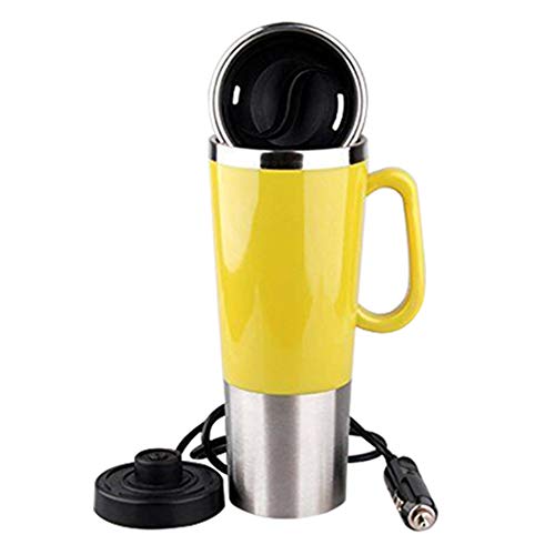 400Ml Vacuum Insulated Stainless Steel Travel Mug Car Cup With Charger Car Boiling Mug Electric Kettle Boiling Vehicle Thermos With Dc12V Heating Cup (Yellow) #TOP6