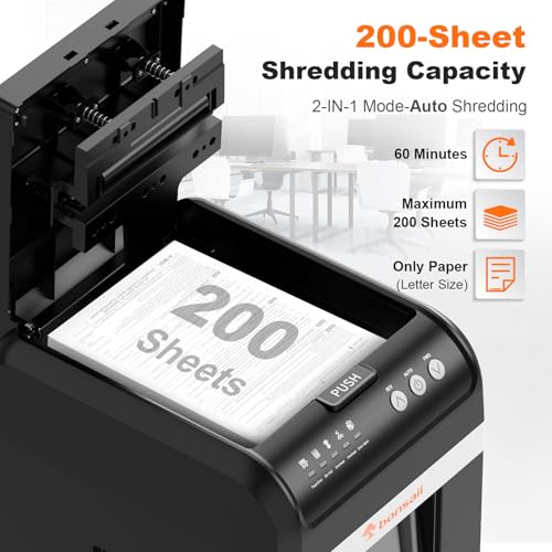 Bonsaii 200-Sheet Auto-Feed Micro Cut Paper Shredder - Heavy Duty 60 Min Run, P-4 Security, 8.1Gal(30.7L) Bin - déchiqueteuse à Papier électrique for Offices (C283-A) image 6